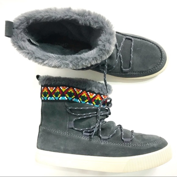 TOMS Shoes - Toms Gray Fur Lined Ankle Boots size 8.5